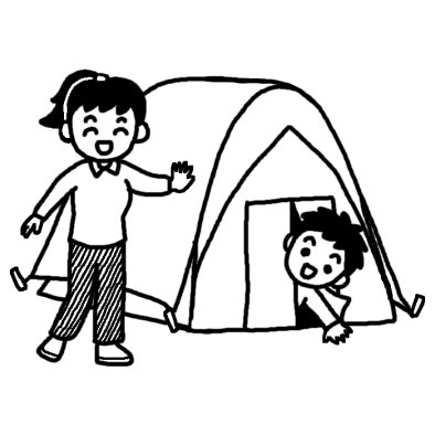 テント1 キャンプ 登山 夏の季節 7月の行事 無料 白黒イラスト素材