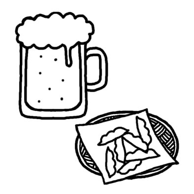 ビールと枝豆/夏の食べ物/夏のイラスト/無料【白黒イラスト素材】