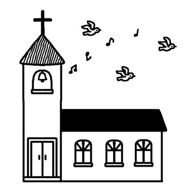 教会 ジューンブライド 夏の季節 6月の行事 無料 白黒イラスト素材