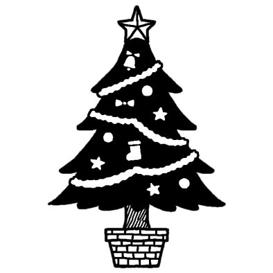 クリスマスツリー クリスマス 12月の行事 冬の季節 無料 白黒イラスト素材
