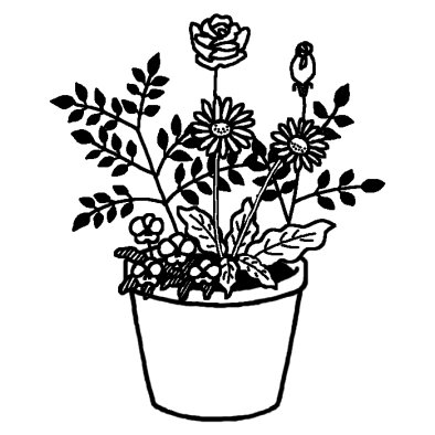 寄せ植え2 鉢植え 花 無料 白黒イラスト素材