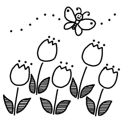 チューリップ2 チューリップ 春の花 無料 白黒イラスト素材