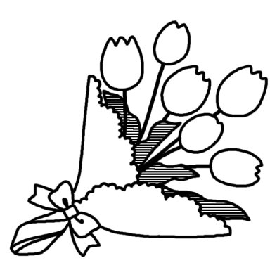 ブーケ1 チューリップ 春の花 無料 白黒イラスト素材