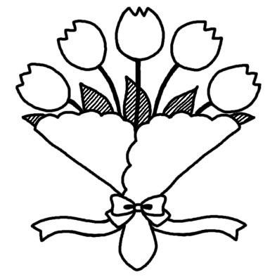 ブーケ2 チューリップ 春の花 無料 白黒イラスト素材