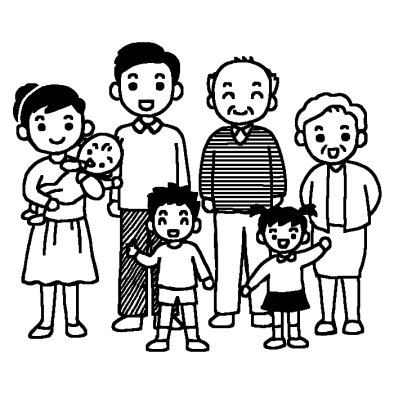 家族写真2 家族 人物 無料 白黒イラスト素材