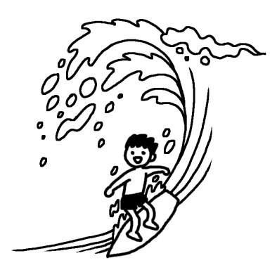 サーフィン 水のスポーツ 人物 無料 白黒イラスト素材