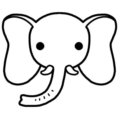 ゾウ 象 動物の顔 動物 無料 白黒イラスト素材