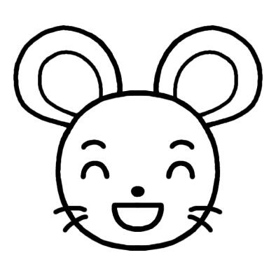 ネズミ2 動物の顔 動物 無料 白黒イラスト素材