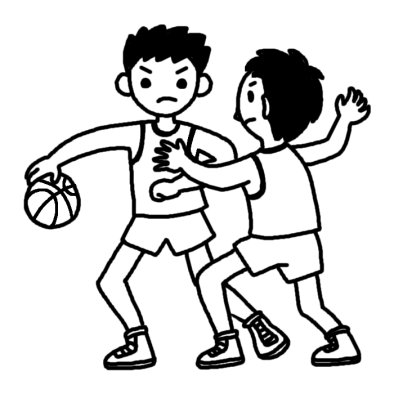 ブロック バスケットボール 部活動 クラブ活動 運動 学校 無料 白黒イラスト素材