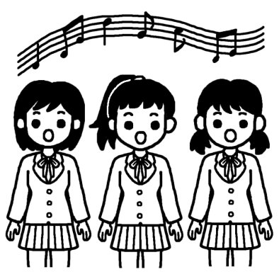 女性合唱 文化祭 音楽会 合唱 大きな行事 学校 無料 白黒イラスト素材